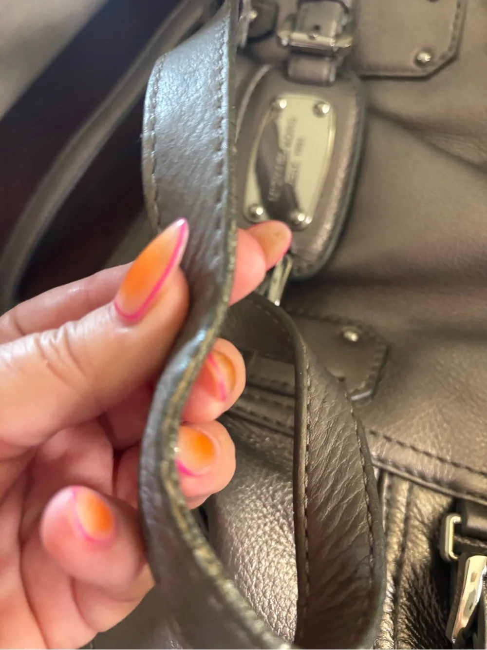 Michael Kors Metallic Gray Leather Hobo with Polished Plaque
